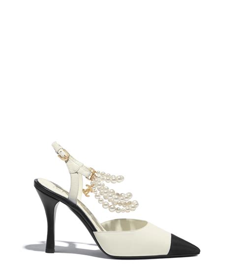 chanel peep toe peach fabric black trim shoe|Pumps & Slingbacks .